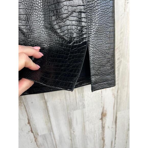 Topshop Black Crocodile Texture A line Mini Skirt US 12 Faux leather - Picture 6 of 10